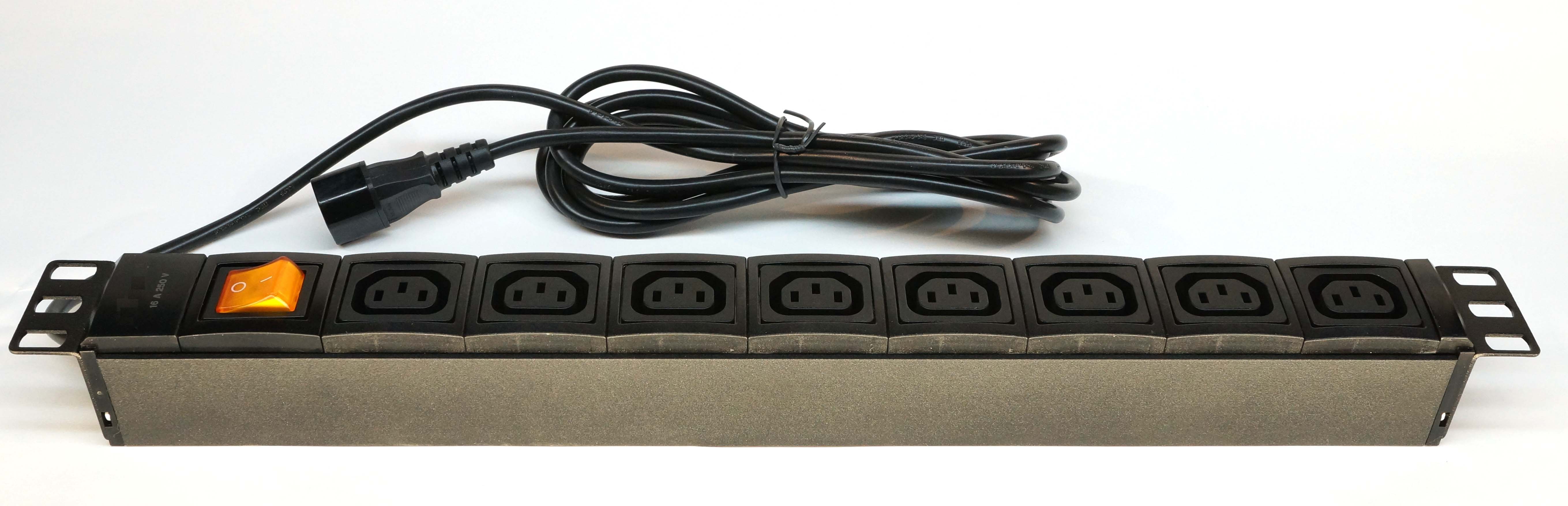 Вертикальный PDU, S-8 IEC320C13, 10 Schuko, IEC C13, IEC C19, 16A, ввод IEC C14, S-8 IEC320C13