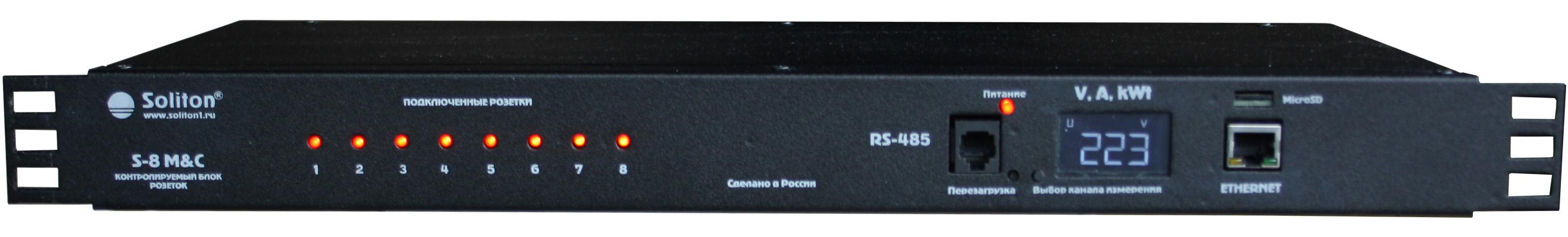 PDU / блок розеток, S-8 Smart M&C, 8 IEC C13, IEC C19, 16A, с управлением, S-8 Smart M&C