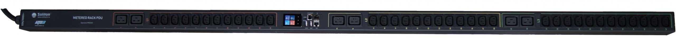 Вертикальный PDU, S-36C13+6C19 M 3Ф, 42 IEC C13, IEC C19, 32A, с мониторингом, с управлением, S-36C13+6C19 M 3Ф